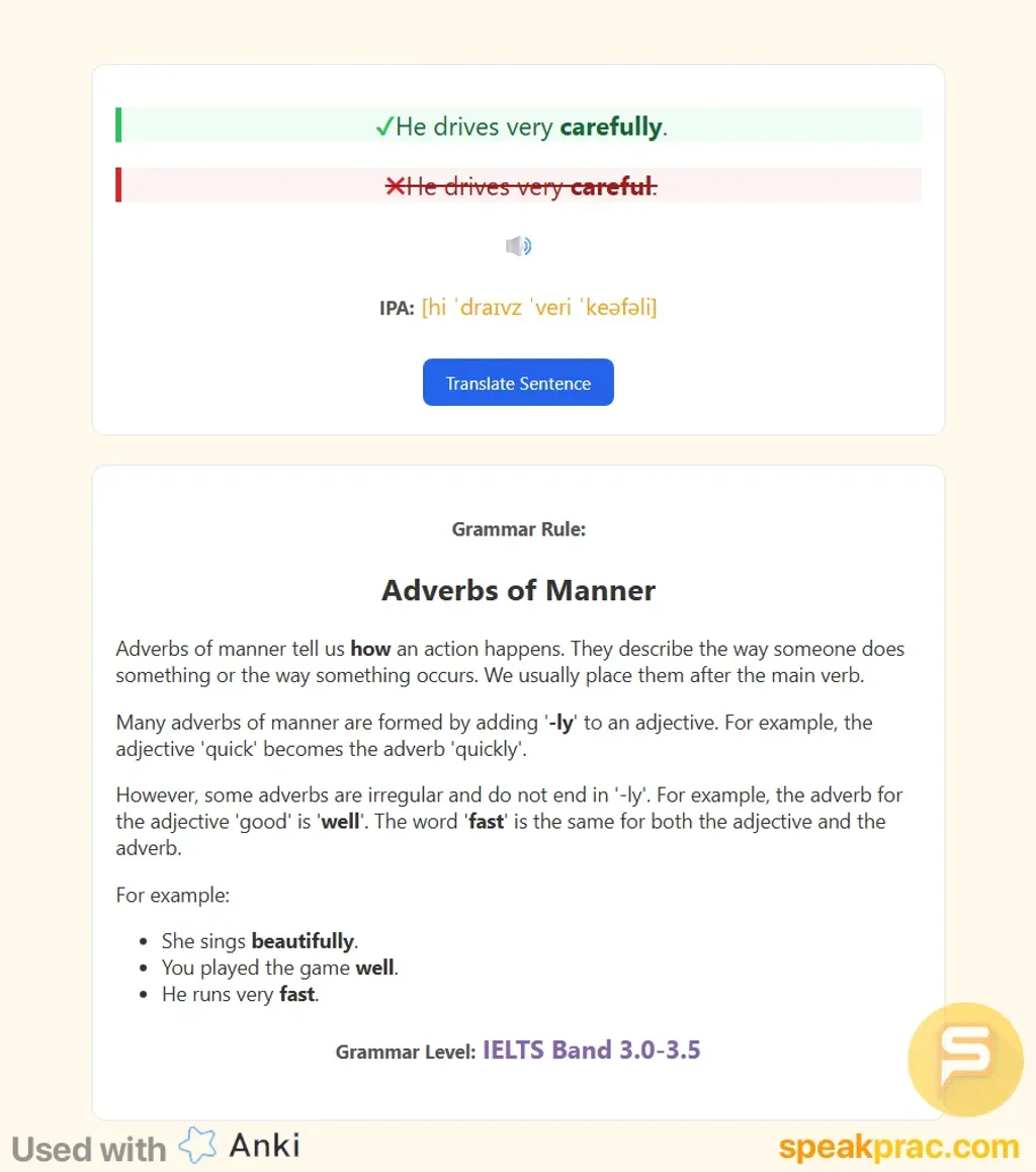 Essential Grammar Flashcard Examples